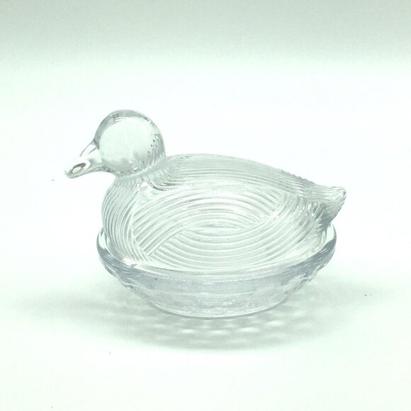 Vintage Martha Stewart Clear Glass Duck on Nest Covered Dish Candy Trinket - Picture 1 of 8
